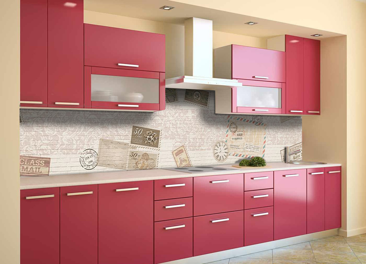 Кухонний фартух Поштова марка (вінілова плівка наклейка скіналі ПВХ) вантажу абстракція Бежевий 60х200 см