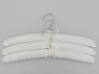 Плічка вішалки тремпеля м'які сатинові для делікатних речей білого кольору, довжина 38 см, в упаковці 3 штуки