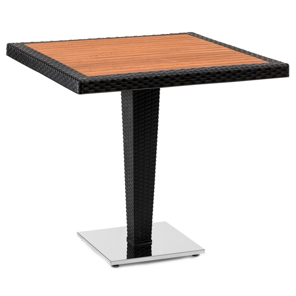 Стіл Tilia Antares 80x80 см стільниця ироко, база нержавіюча сталь чорний