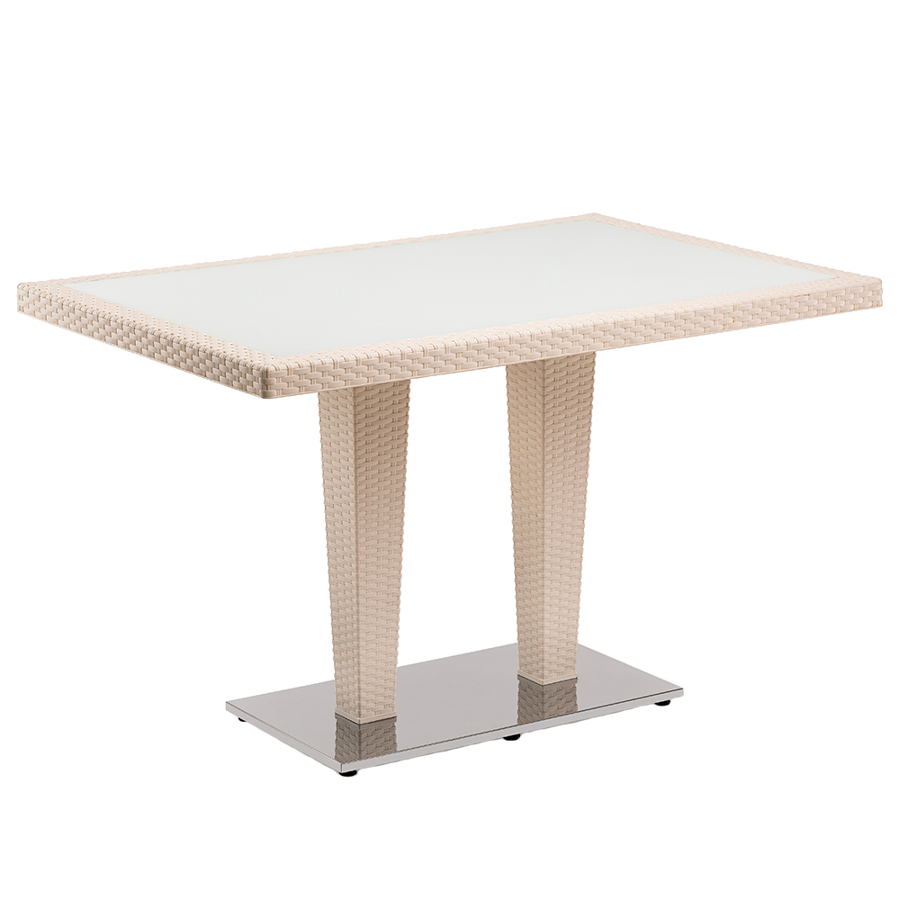 Стіл Tilia Antares 80x120 см стільниця зі скла, база нержавіюча сталь кремовий