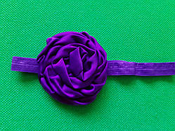 Пов'язка дитяча з трояндочкою фіолетова - квітка 8см, окружність 36-52см