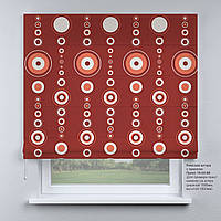 Римская штора с геометрическим рисунком круги разноцветные на красном фоне принт №15-03-66 доставка бесплатно