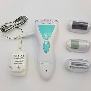 Епілятор жіночий Gemei акумуляторний для видалення волосся 4 в 1 Original з насадкою бритва і пемза Blue