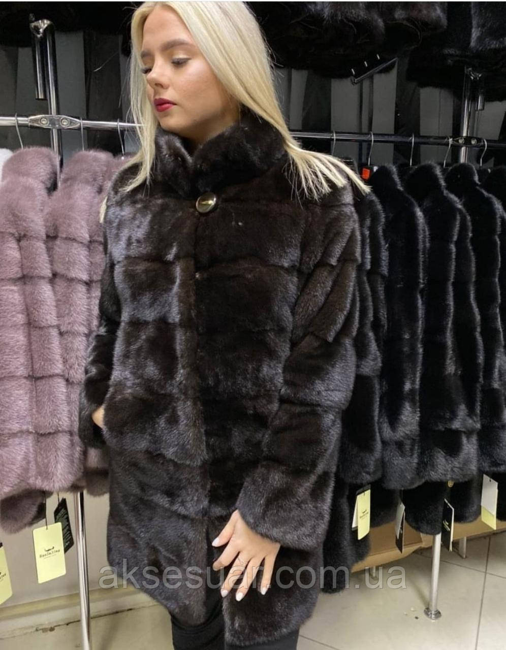 Шуба з натурального хутра норки 90 див. Колір коричневий, фото 1