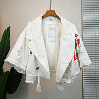 Куртка белый джинс с рукавом до локтя Ritafink