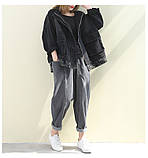 Джинсова стильна черна куртка з обробкою тканиною в квіти Max Lulu, фото 3