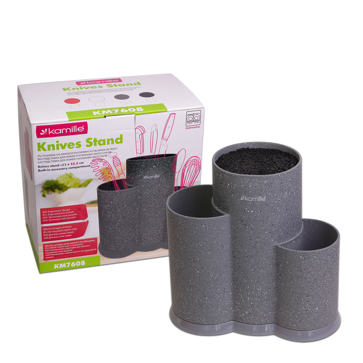 Підставка для ножів та кухонних приналежностей Kamille Сірий 22см (потрійна) KM-7608, фото 1