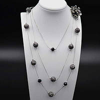 Буси металевий ланцюжок акрилові сірі намистини, довжина 60 см