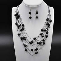 Комплект намистини та сережки чорні кришталеві та акрилові намистини