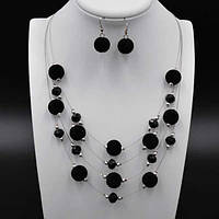 Комплект намистини та сережки чорний кришталеві й акрилові намистини з оксамитовим напиленням