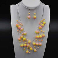 Комплект намистини та сережки жовто-рожеві керамічні намистини
