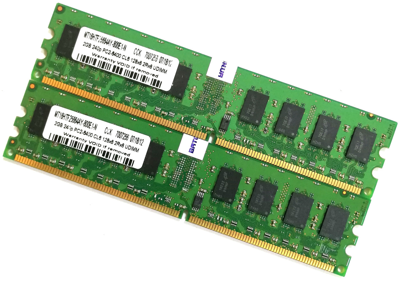 Пара оперативної пам'яті Micron DDR2 4Gb (2Gb+2Gb) 800MHz PC2 6400U 2R8 CL6 (MT16HTF25664AY-800E1-N) Б/В