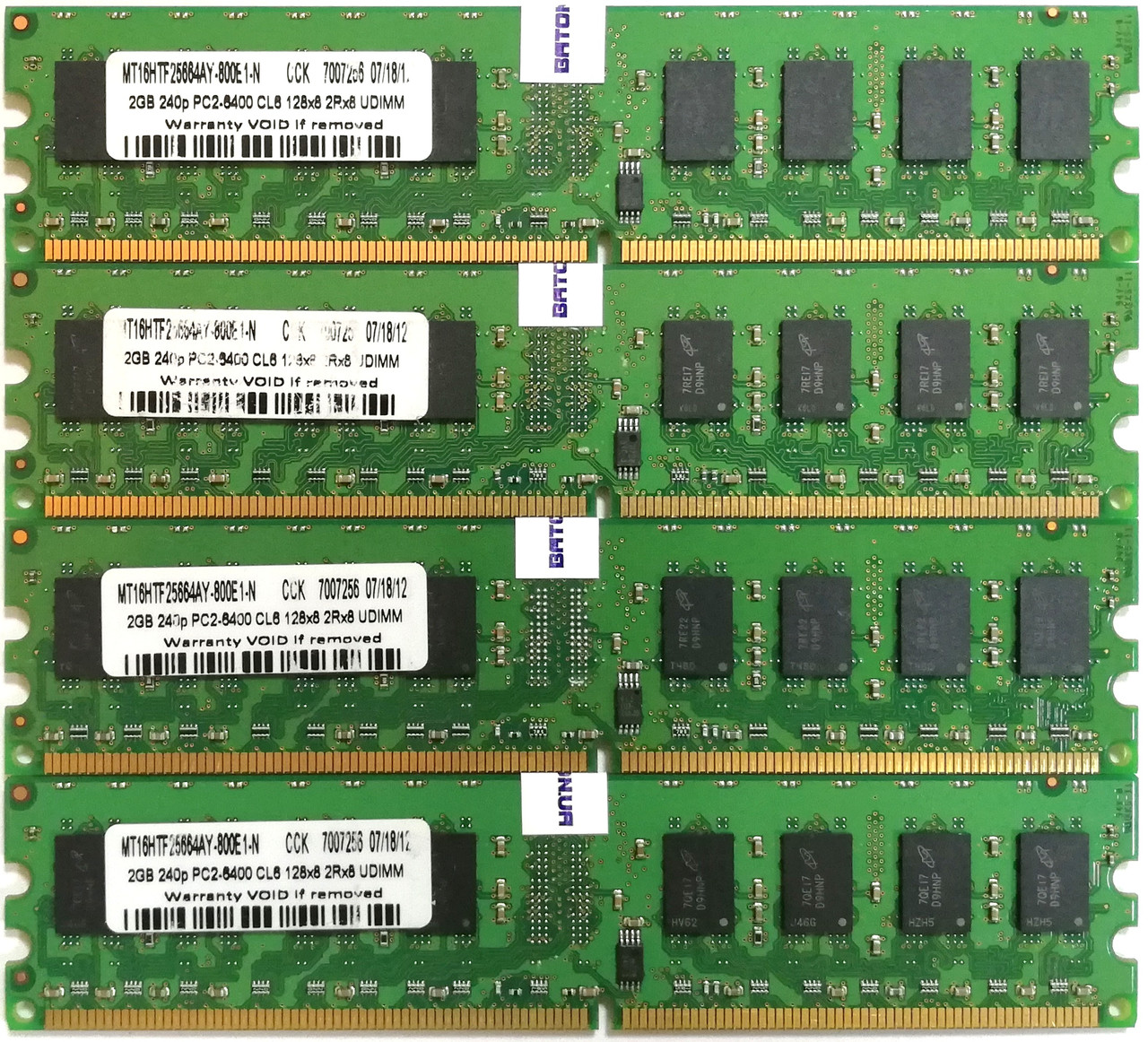 Комплект оперативної пам'яті Micron DDR2 8Gb (4x2Gb) 800MHz PC2-6400U 2R8 CL6 (MT16HTF25664AY-800E1-N) Б/В