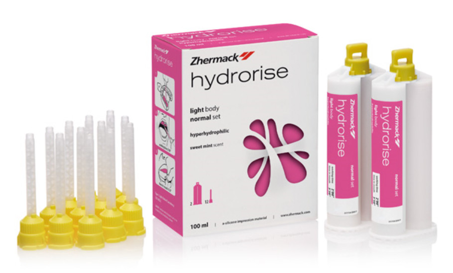 Hydrorise light body normal, (гідрорайз лайт), А-силікон низької в'язкості, 2 картриджі по 50 мл, 12 насадок.