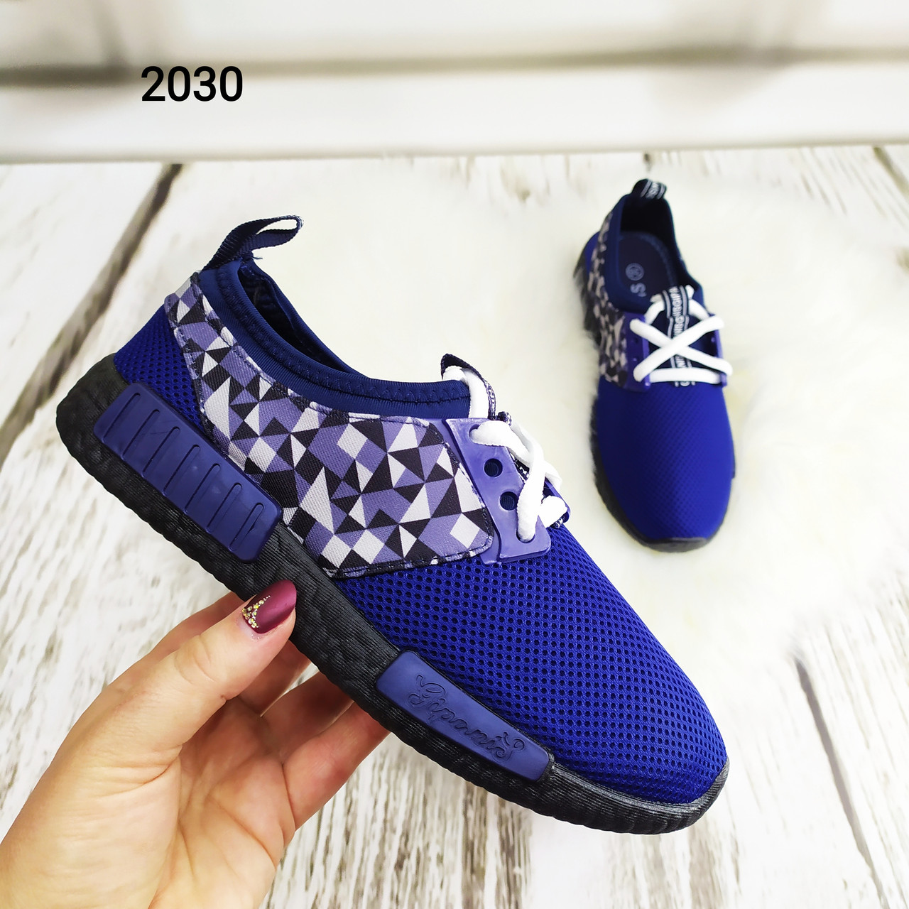 Жіночі кросівки мокасини сітка сині текстильні, фото 1