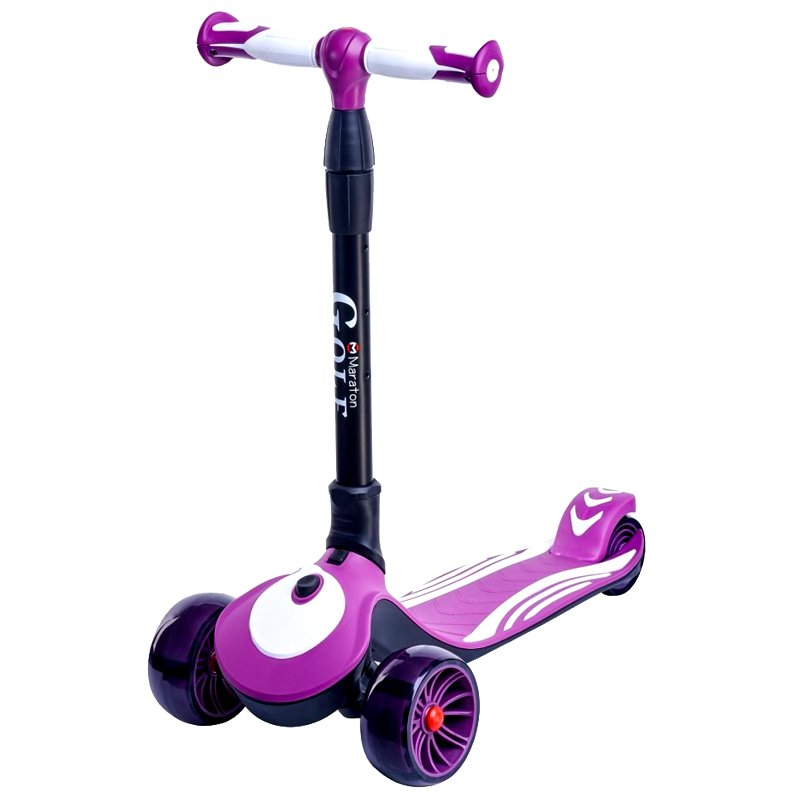 Складаний триколісний дитячий самокат з широкими світлими колесами Maraton Golf (фіолетовий), фото 1