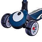 Триколісний складаний дитячий самокат з широкими світлими колесами Maraton Golf (синій з сірим), фото 2