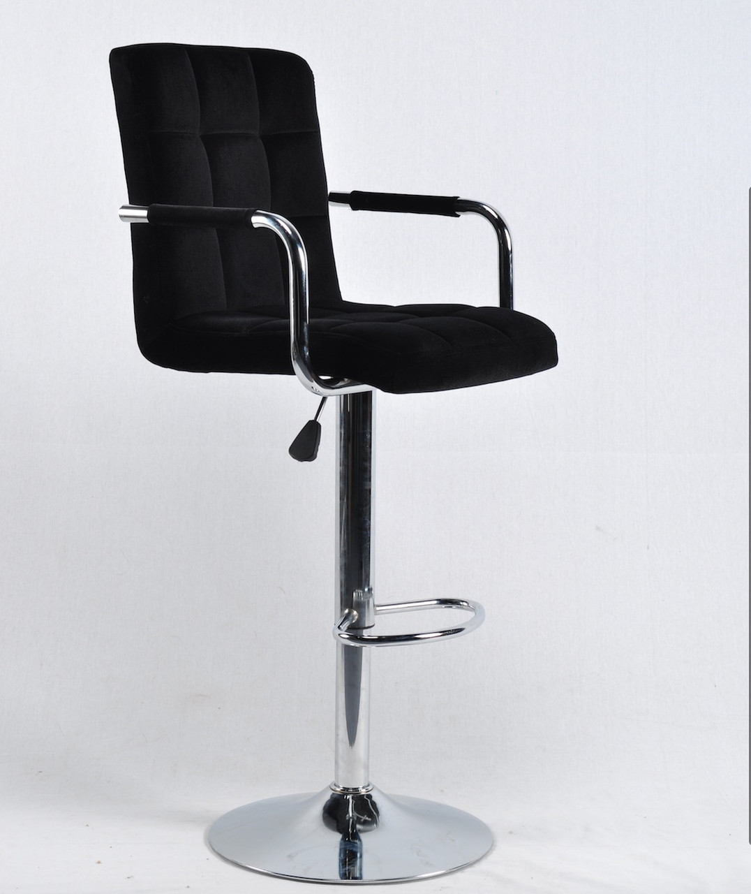 Барний стілець Августо AUGUSTO - ARM чорний оксамит + хром, з підлокітниками