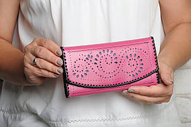 Шкіряний жіночий рожевий гаманець, якісний гаманець ручної роботи