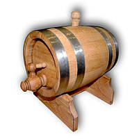 Бочка дубовая 3 литра для виски, вина, самогона, коньяка, обручи-нержавеющая сталь.