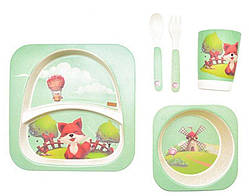 Набір дитячої посуди з бамбука Stenson MH-2770-19 лисичка, 5 предметів.