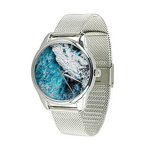 Часы ZIZ Океническая волна (ремешок из нержавеющей стали серебро) + дополнительный ремешок подарунки на день