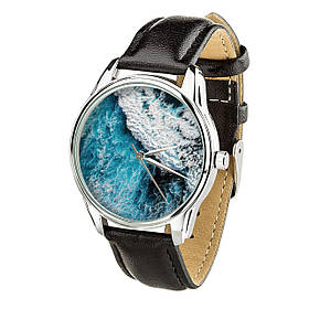 Годинник ZIZ Океанічна хвиля (ремінець насичено - чорний, срібло) + додатковий ремінець подарунки на день