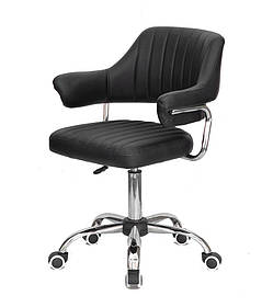 Крісло Jeff CH-Office з підлокітниками, чорний шкірозамінник на хромованій базі-хрестовині з коліщатками