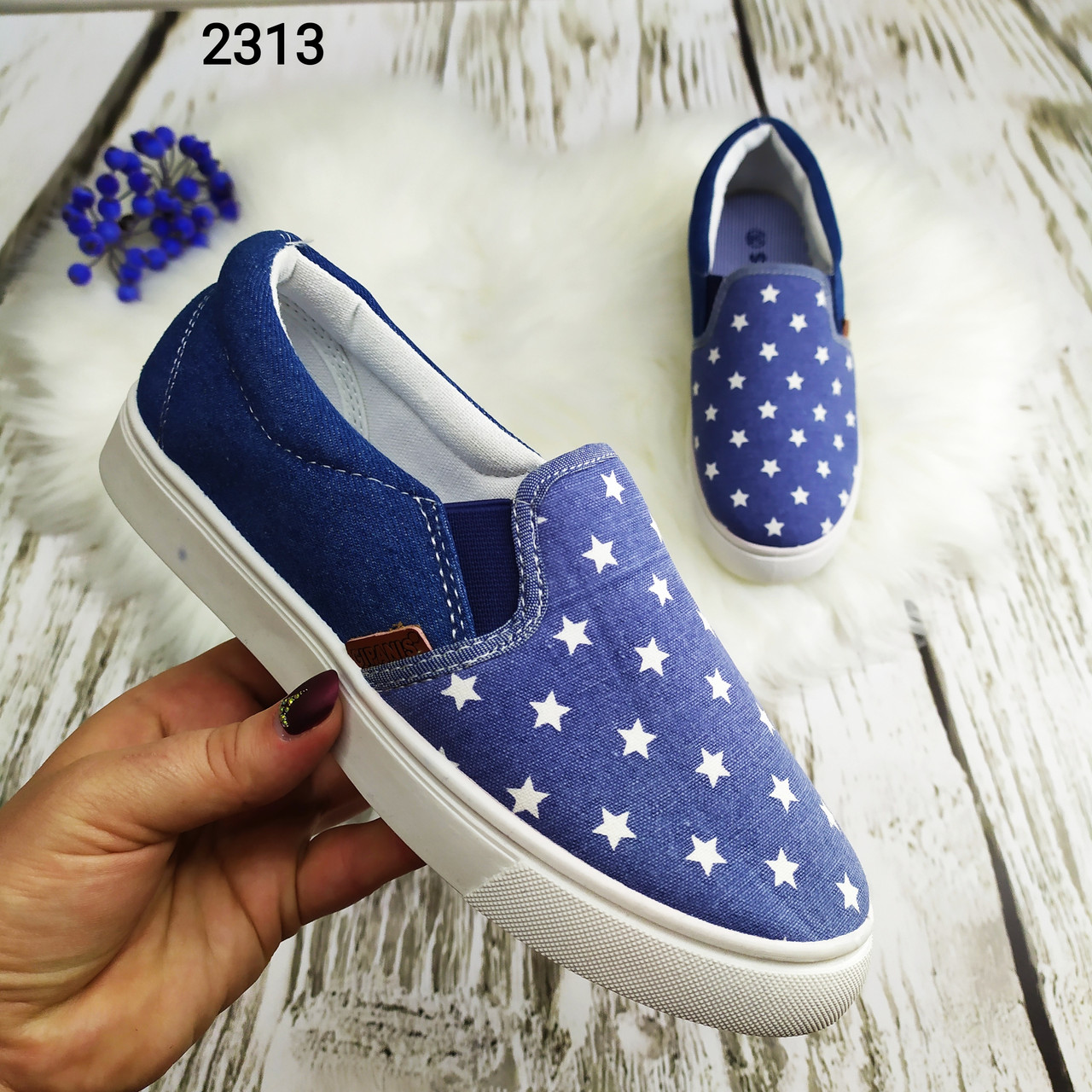 Жіночі джинсові сліпони, мокасини з зірочками Gipanis Україна, фото 1