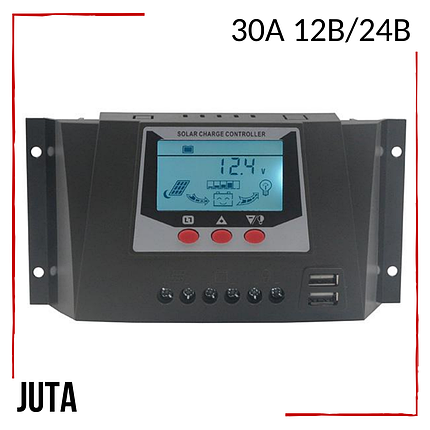 Контролер заряду 30А 12В/24В JUTA з дисплеєм і USB гніздом сонячне зарядний пристрій WP3024D PWM, фото 3