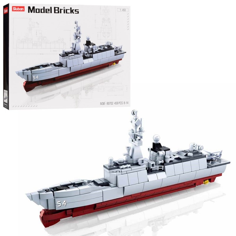 Конструктор "Воєний корабель" SLUBAN M38-B0702, 1:450, 33 см, вертоліт, 459 деталей, фото 1