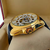 Механічні чоловічі наручні годинники скелетоны Emporio Armani золотого кольору з автопідзаводом на шкіряному реме, фото 2