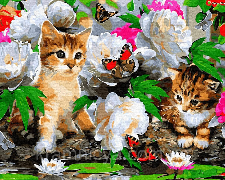 Картина за номерами Кошенята з метеликами, Rainbow Art (GX8285) 40х50 см., фото 1