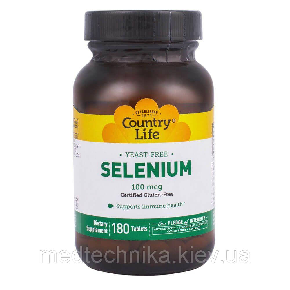 Селен (L-селенометіонін), 100 мкг, 180 таблеток, Country Life, фото 1