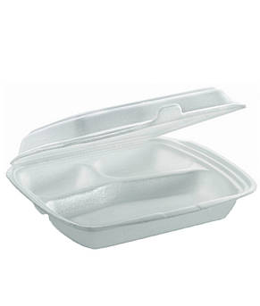 Ланчбокс MB-3 для комплексних обідів на три поділки білий 150 шт/уп