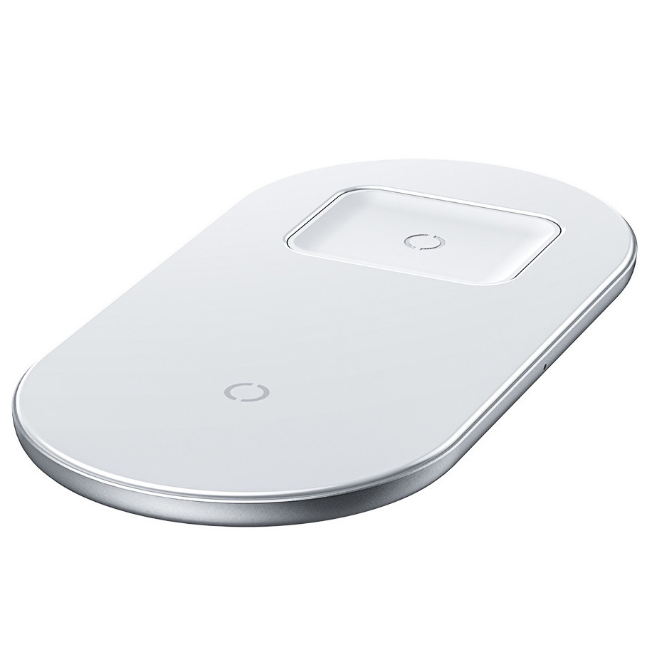 Бездротова зарядка QI BASEUS Simple 2in1 Wireless Charger 18W Max For Phones+Pods (18W). White