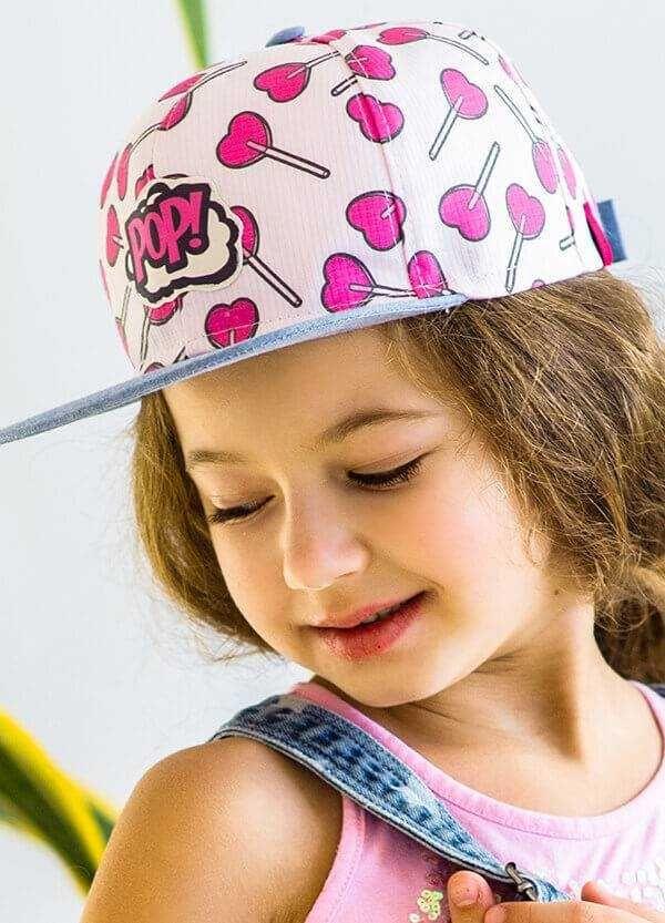 Сучасна дитяча кепка для дівчинки з принтом цукерок-сердечок на паличці Dembohouse Pop 48 см Рожева Україна дихаюча. Топ!, фото 1