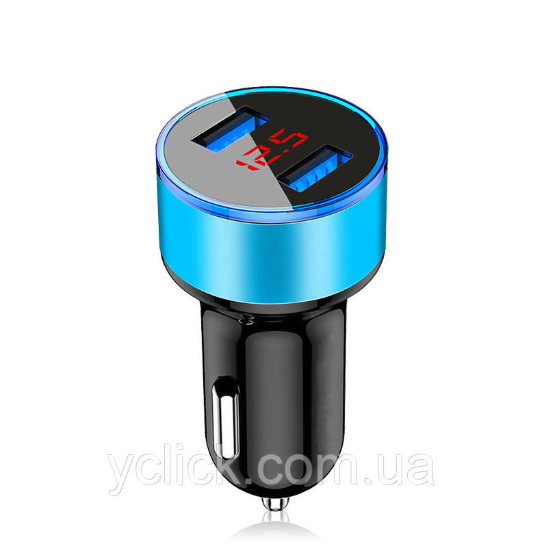 Автомобільний зарядний пристрій Quick Charge 3.1 USB 2 port LED Display XS1163 Синій. Заряджання в машину