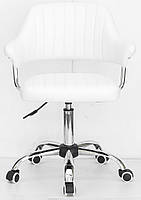 Крісло Jeff CH-Office з підлокітниками, білий шкірозамінник на хромованій базі-хрестовині з коліщатками, фото 3