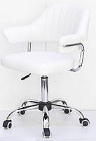 Крісло Jeff CH-Office з підлокітниками, білий шкірозамінник на хромованій базі-хрестовині з коліщатками, фото 4