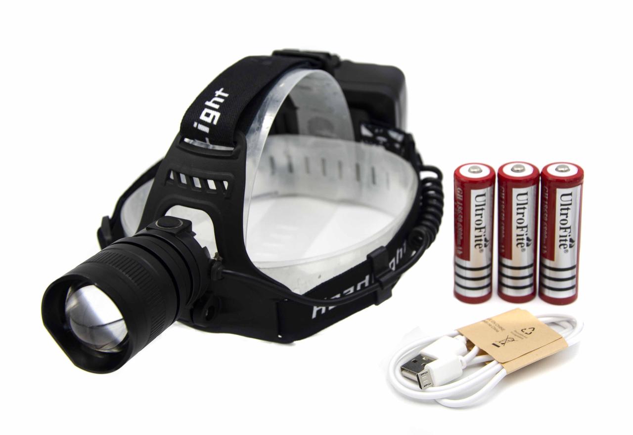 Ліхтар P53 / 3*18650/ ЗУ MicroUSB /P50 LED/ Zoom/ Кріплення на голову