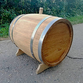 Дубова Бочка 50 л. для Витримки Вина, Віскі, Коньяку. Бочка Колотий Дуб, Обручі Нержавіюча Сталь