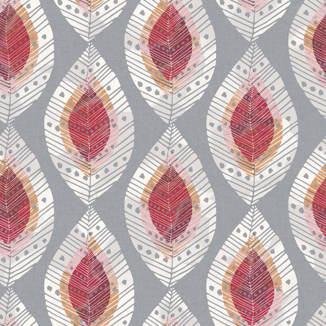 Меблева тканина Fjell Leaf Cherry 381128/2007, велюр з принтом