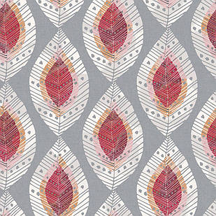 Меблева тканина Fjell Leaf Cherry 381128/2007, велюр з принтом