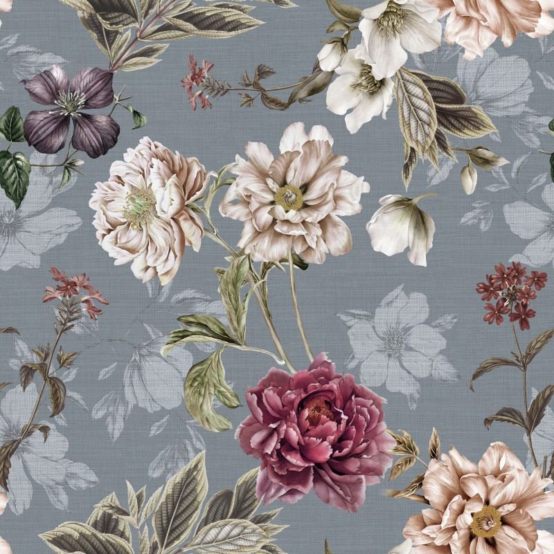 Меблева тканина Flowers Grey 390416/005, велюр з принтом