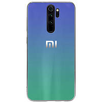 TPU+Glass чехол Gradient Aurora с лого для Xiaomi Redmi Note 8 Pro. Фиолетовый / Бирюзовый