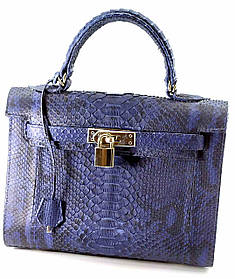 Сумочка зі шкіри пітона з замочком (25х27х11 см) синя