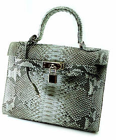 Сумочка зі шкіри пітона сіро-бірюзова з замочком (25х27х11 см)