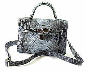 Сумочка зі шкіри пітона з замочком (22х24х9 см) сіро-біла