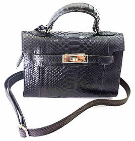 Сумочка зі шкіри пітона з замочком (22х24х9 см) чорна